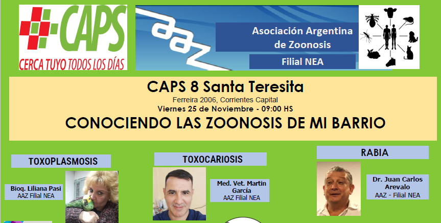 JORNADA DE EXTENSION: PREVENCIÓN DE LAS ZOONOSIS Conociendo las Zoonosis de mi Barrio CAPS 8 Santa Teresita – Corrientes, Capital