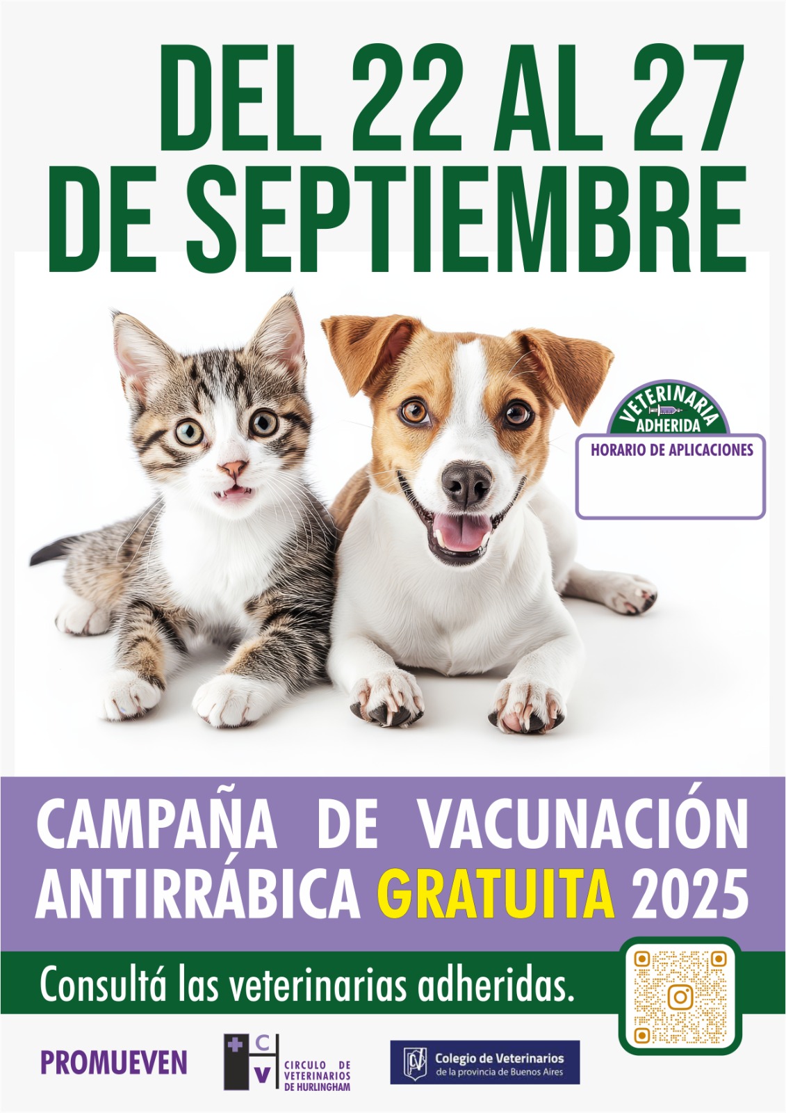 CAMPAÑA DE VACUNACIÓN ANTIRRÁBICA GRATUITA – 22 AL 27 DE SEPTIEMBRE